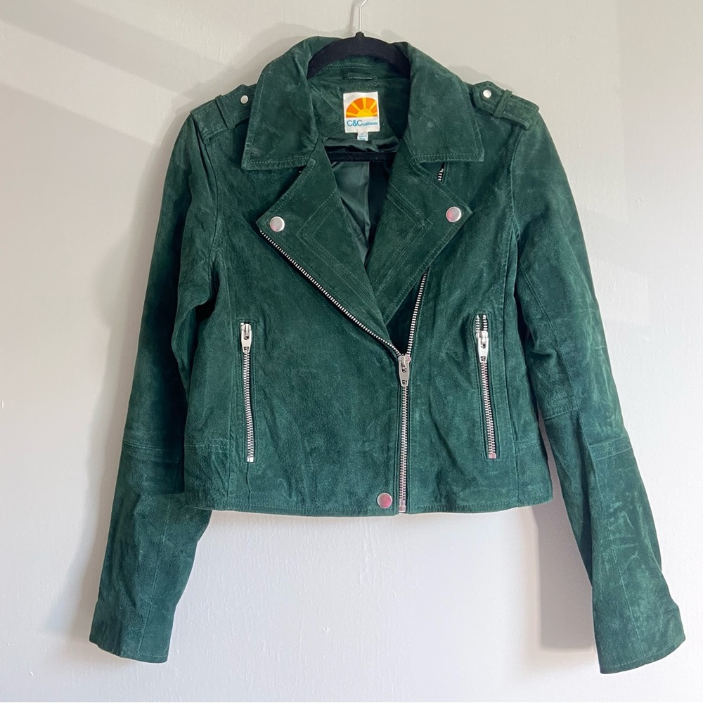 Womens C&C California Suede Leather Motorcycle Jacket Green L